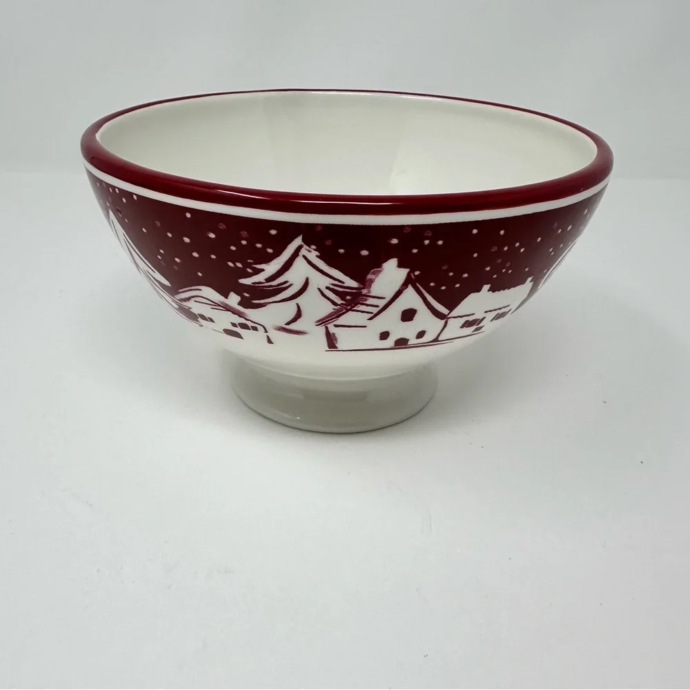 Williams-Sonoma Snowy Village Soup/Cereal Bowl Red White